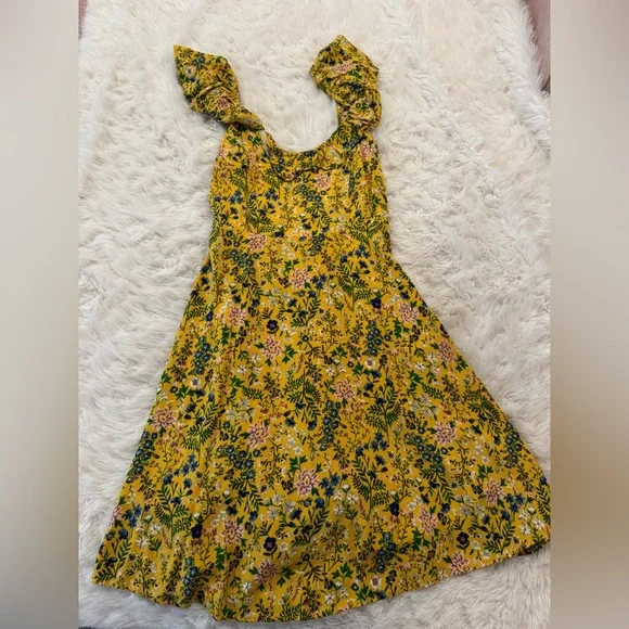Floral Yellow Dress with Ruffled Sleeves - Picture 2 of 6